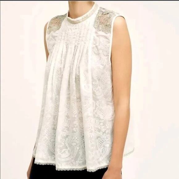 Anthropologie Tiny | Pizzo Ivory White Metallic Sequin A-line Sleeveless Top - Picture 1 of 16